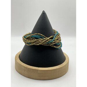 Beaded Multistrand Bracelet Gold Turquoise Magnetic Clasp